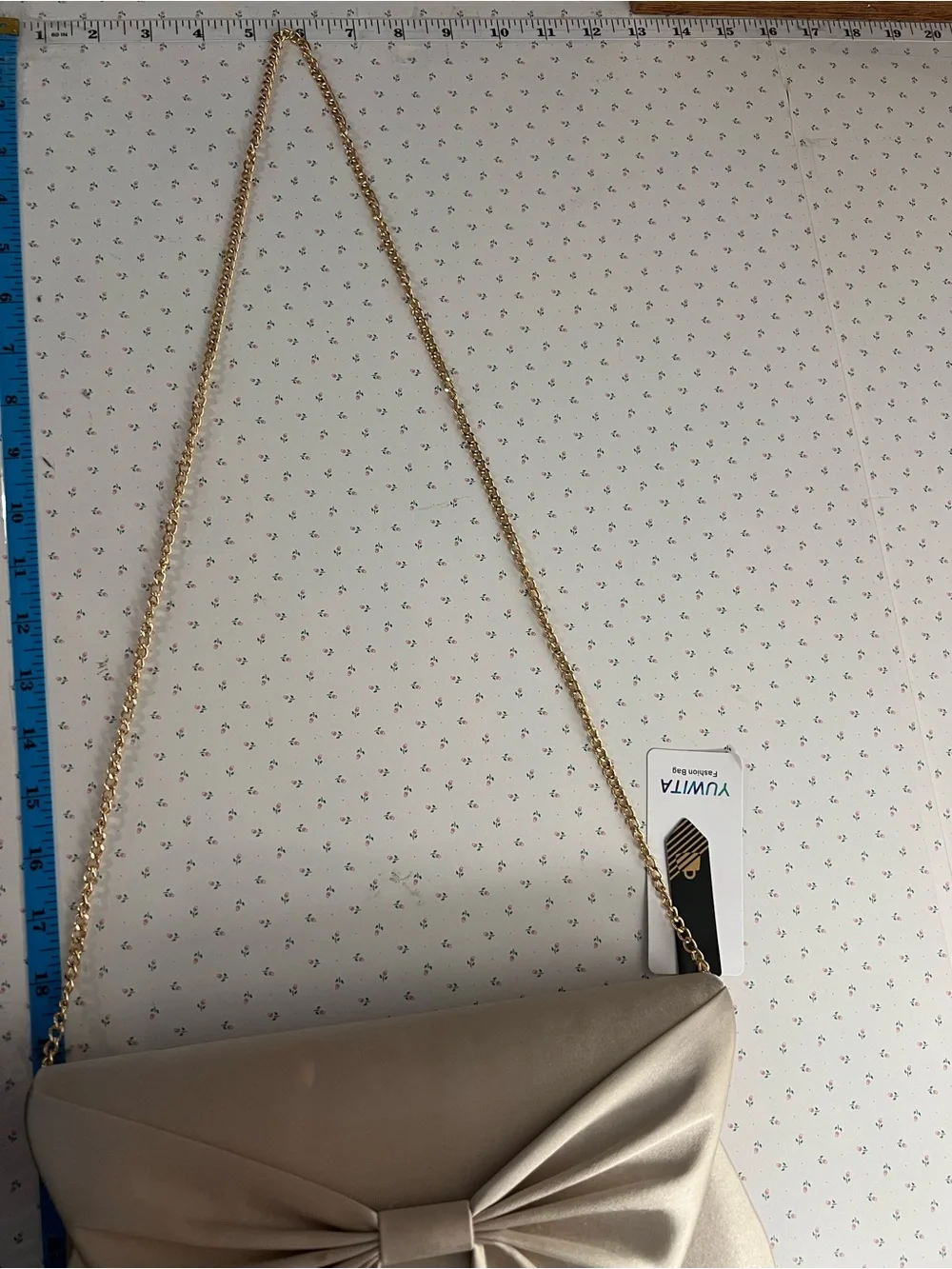 Satin Bow Clutch with Gold Chain Strap - NWT